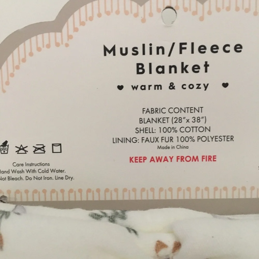 Baby Blanket Muslin Fleece Soft Lining White Goose Theme NEW | Bonbini